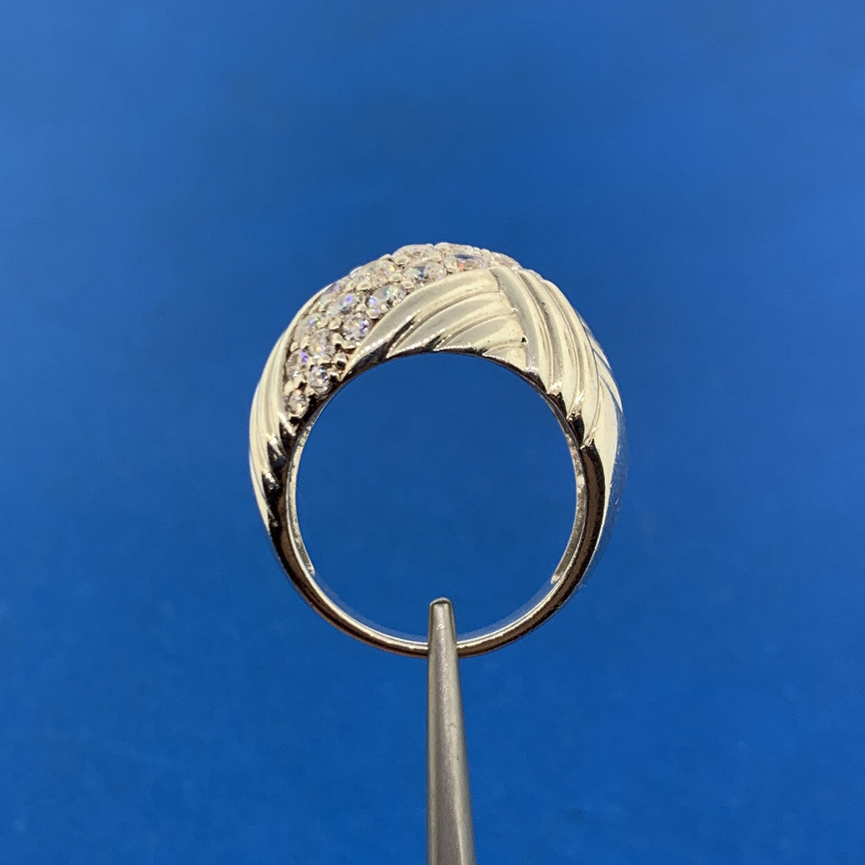 Designer Sterling Silver 925 Cubic Zirconia Tapered Statement Dome Ring