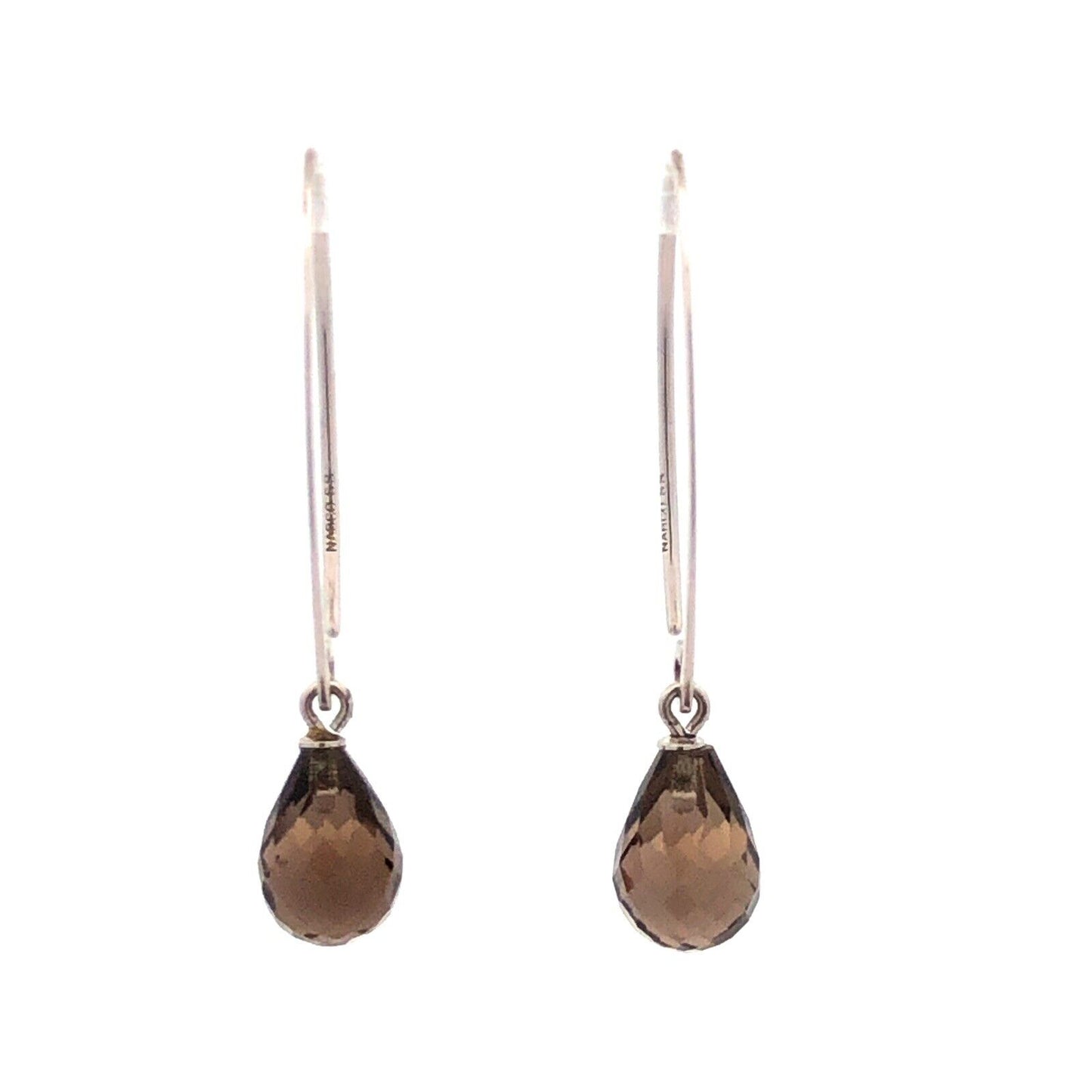 Nabco 925 Sterling Silver Teardrop Smoky Quartz Modernist Threader Earrings