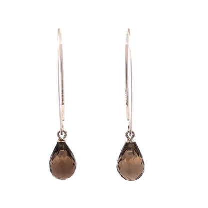 Nabco 925 Sterling Silver Teardrop Smoky Quartz Modernist Threader Earrings