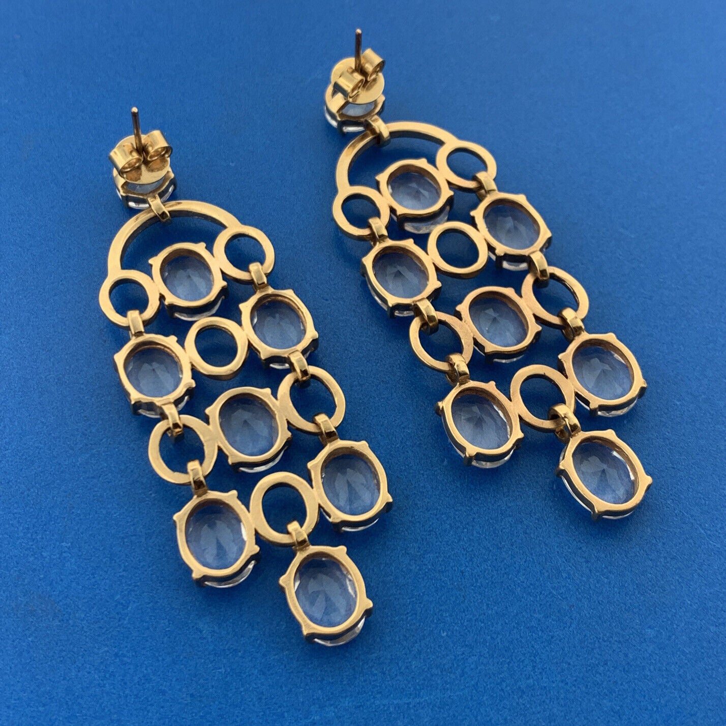 Mid Century Designer Gold Tone Glass Chandelier Runway Quality Pierced Earrings