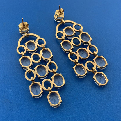 Mid Century Designer Gold Tone Glass Chandelier Runway Quality Pierced Earrings