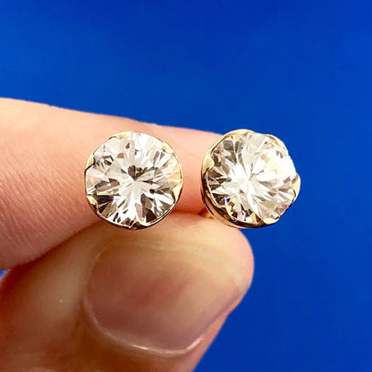 Stunning Classic 14K Yellow Gold Cubic Zirconia CZ Statement Stud Earrings