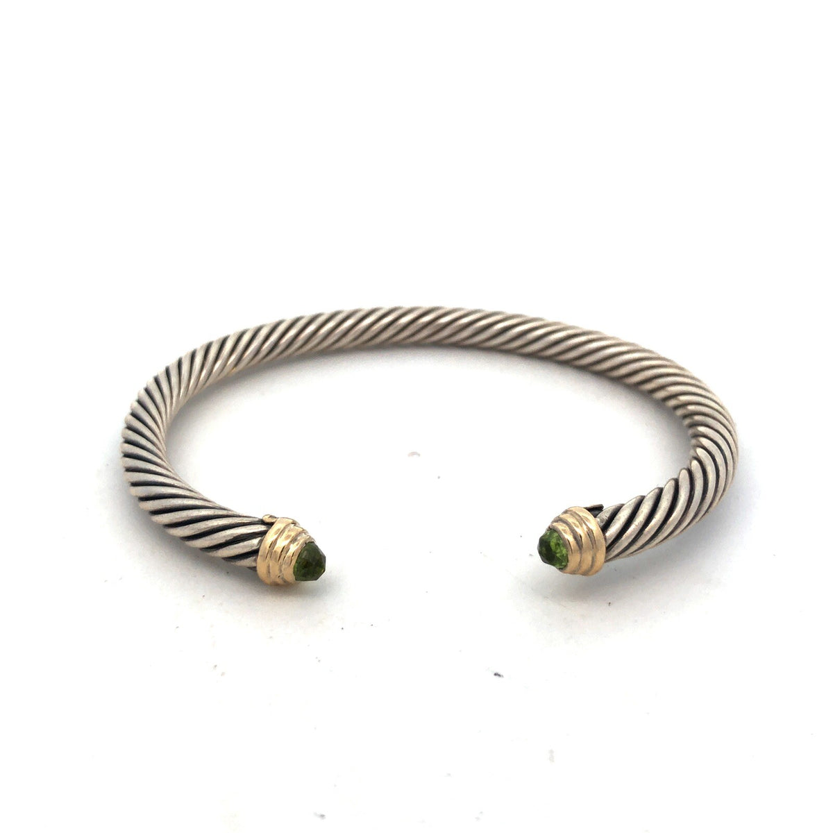 David Yurman Sterling Silver 14K Gold Peridot 5mm Classic Cable Cuff Bracelet