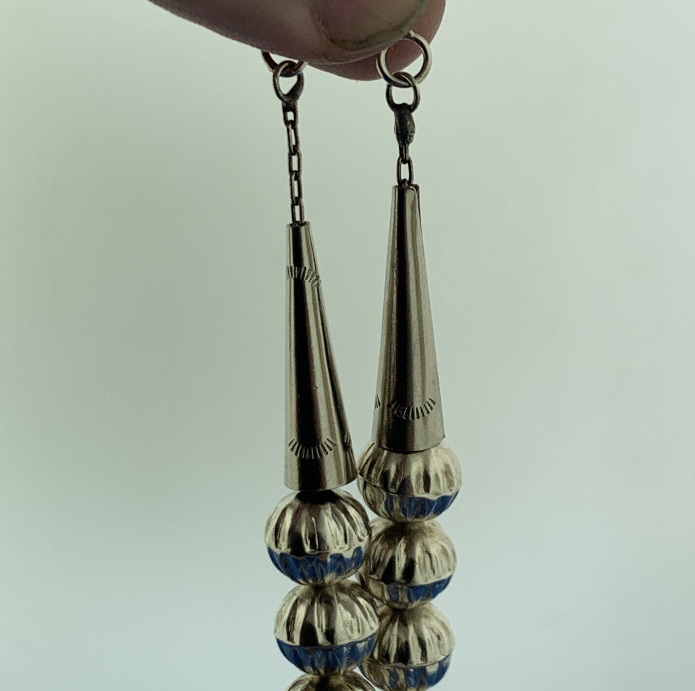 Vintage Taxco Ribbed Ball Bead Tapered Sterling Silver 925 Link Chain Necklace