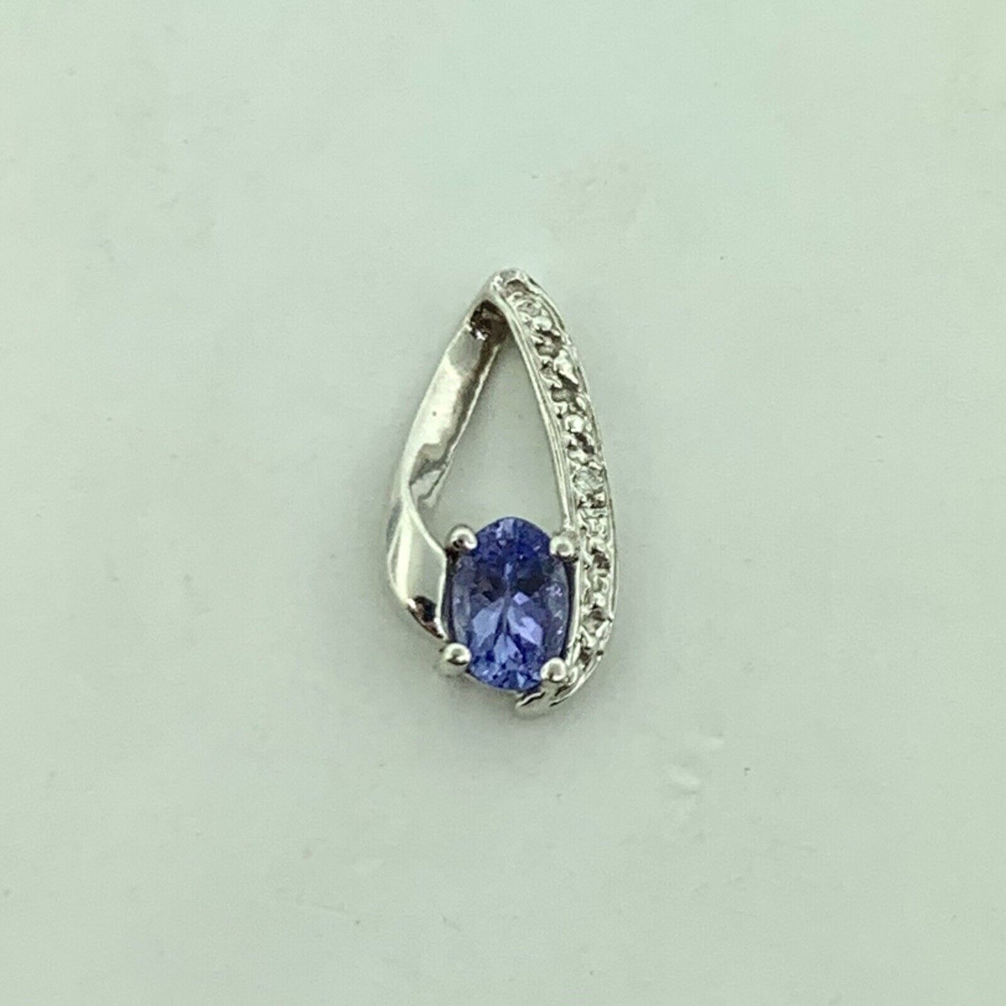 Designer 14K White Gold Oval Tanzanite Round Diamond Accented Pendant