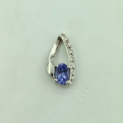 Designer 14K White Gold Oval Tanzanite Round Diamond Accented Pendant
