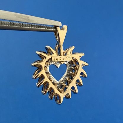 Designer 10k Yellow Gold Marquise Blue Sapphire Diamond Accent Heart Pendant