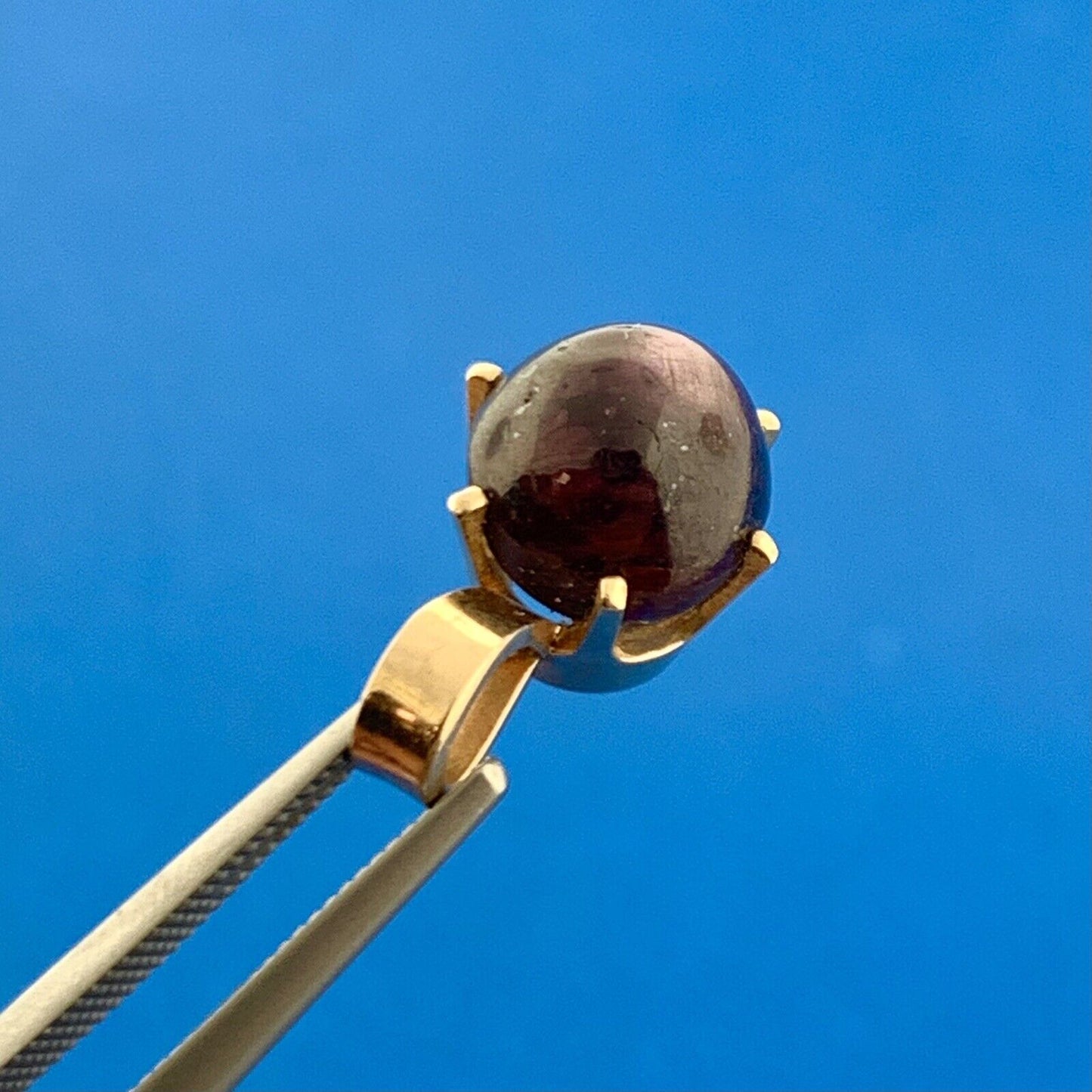 14K Yellow Gold Burgundy Purple Star Sapphire Solitaire Charm Pendant