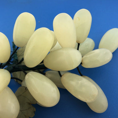 Mid Century Green Jade Hand Carved Leaves Large Long Grape Cluster Decorative