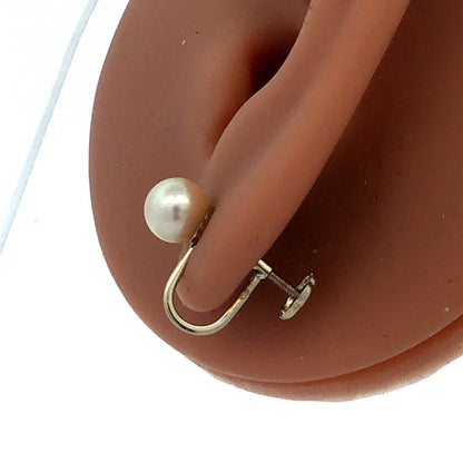 Estate 14KT White Gold Pearl Screw Back Clip On June Anniversary Stud Earrings