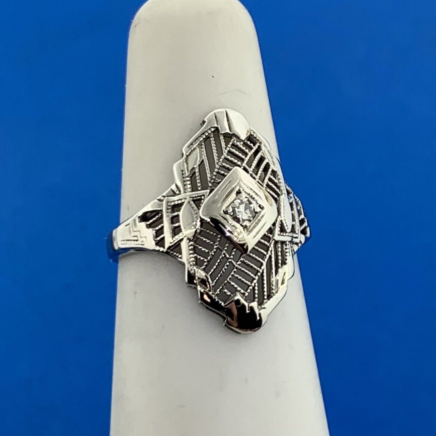 Vintage Cherie 14K White Gold Diamond Filigree Cocktail Ring