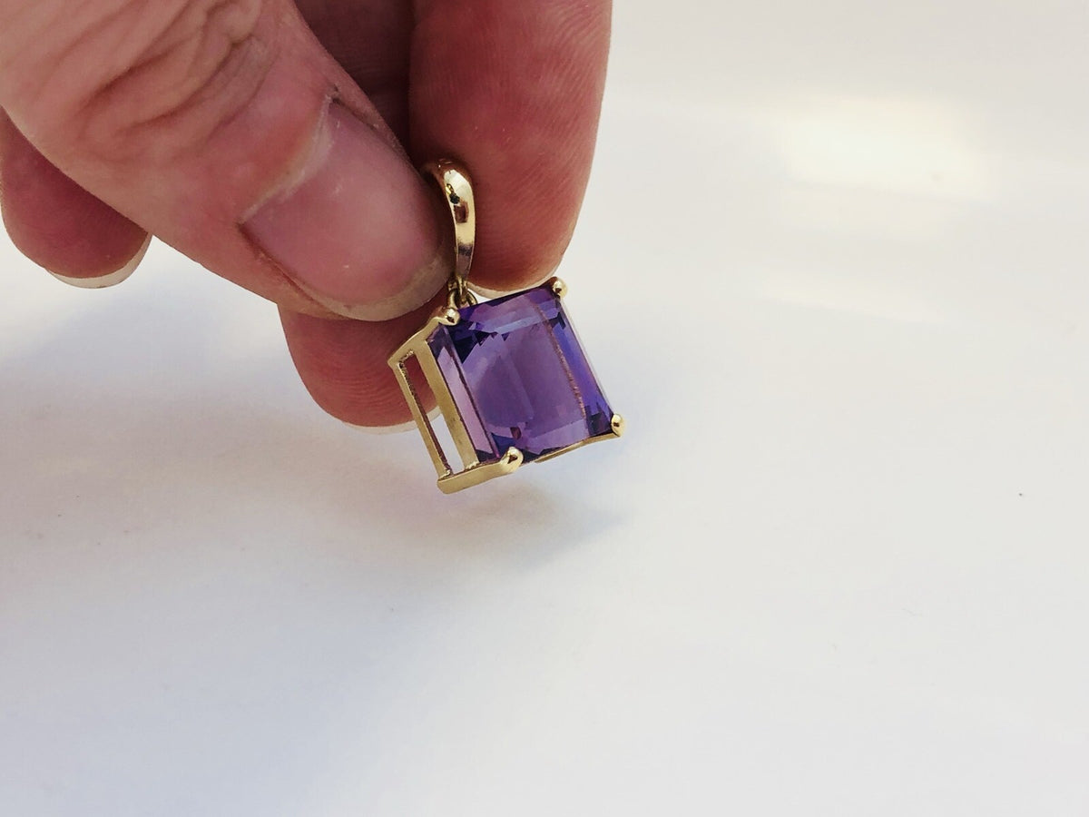 Designer 14K Yellow Gold Amethyst Solitaire Statement Pendant Enhancer