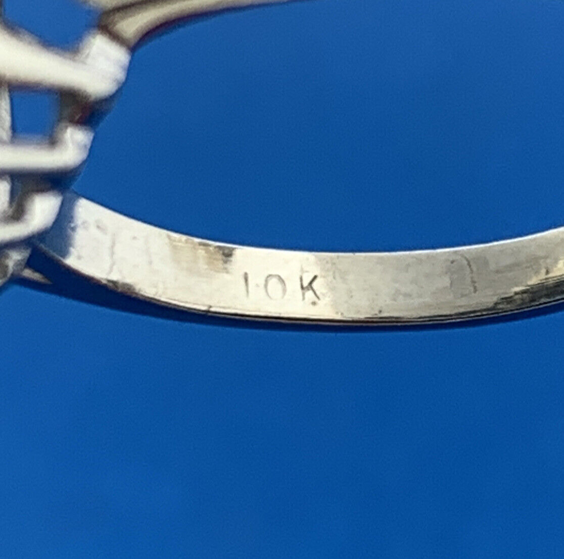 Designer 10K White Gold Blue Topaz Solitaire White Topaz Halo Anniversary Ring