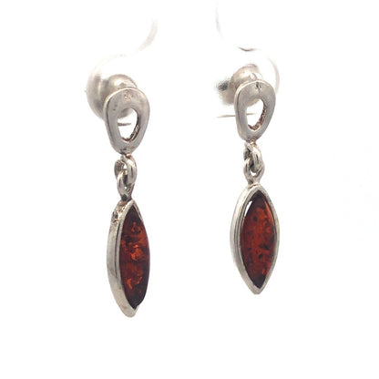 Designer 925 Sterling Silver Marquise Amber Cabochon Dangle Drop Stud Earrings