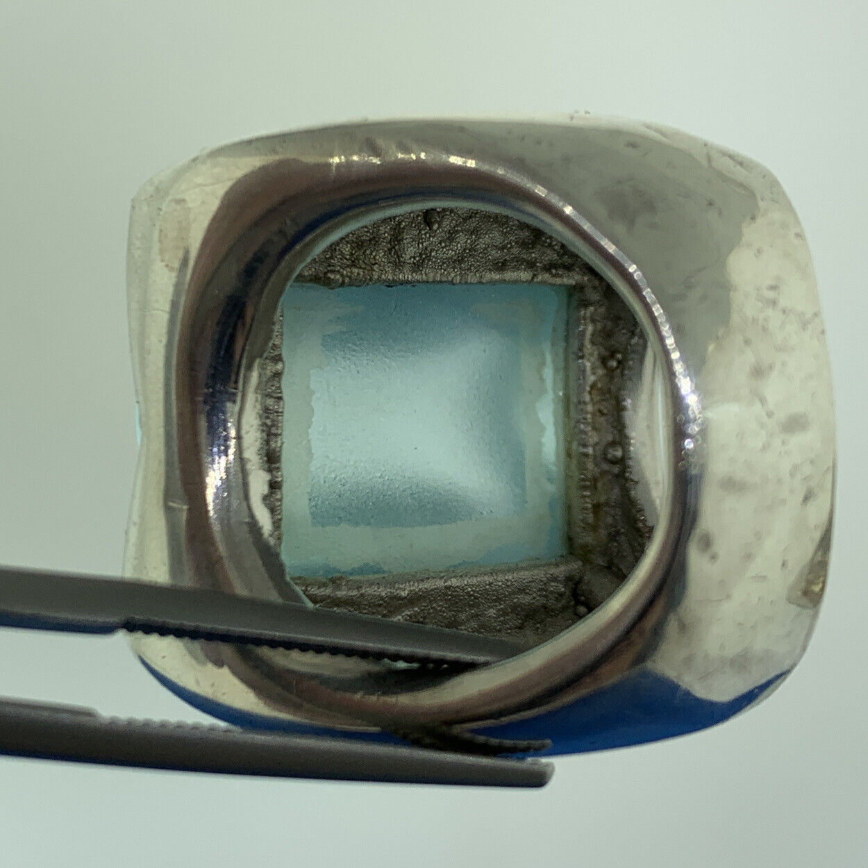 Designer Italy 925 Sterling Silver Bottle Art Glass Wide Statement Dome Ring