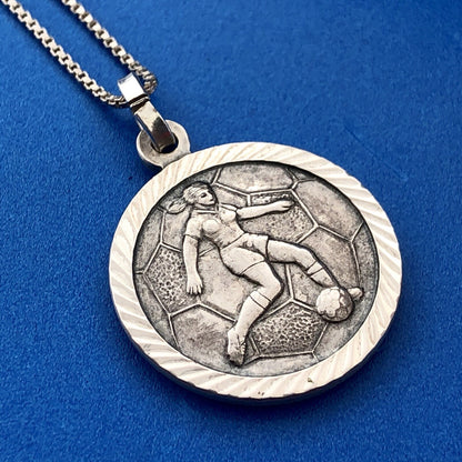 Designer FAS Italy Sterling Silver St Christopher Girl Soccer Pendant Necklace