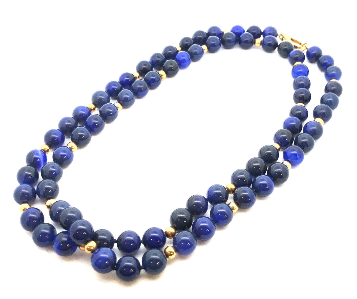 Vintage 14k Yellow Gold And Lapis Lazuli Beaded 38 Inch Statement Necklace