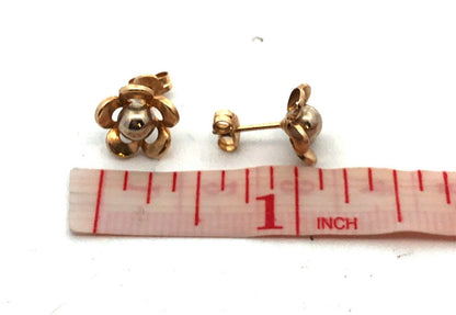 Designer Milor Spain 14K Yellow White Gold Two Tone Flower Stud Earrings