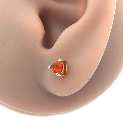 Designer 10K Yellow Gold Trillion Cut Orange Cubic Zirconia CZ Stud Earrings