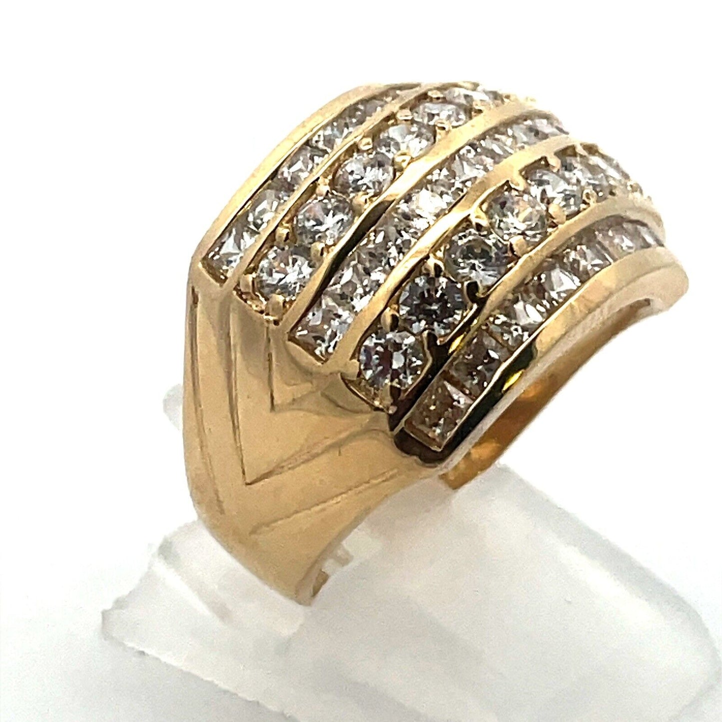 Designer 14K Yellow Gold Cubic Zirconia CZ Five Row Statement Band Ring