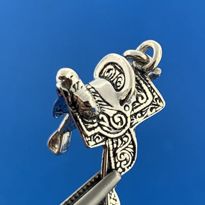 Vintage 925 Sterling Silver Saddle Dressage Horse Cowgirl Bracelet Pendant Charm