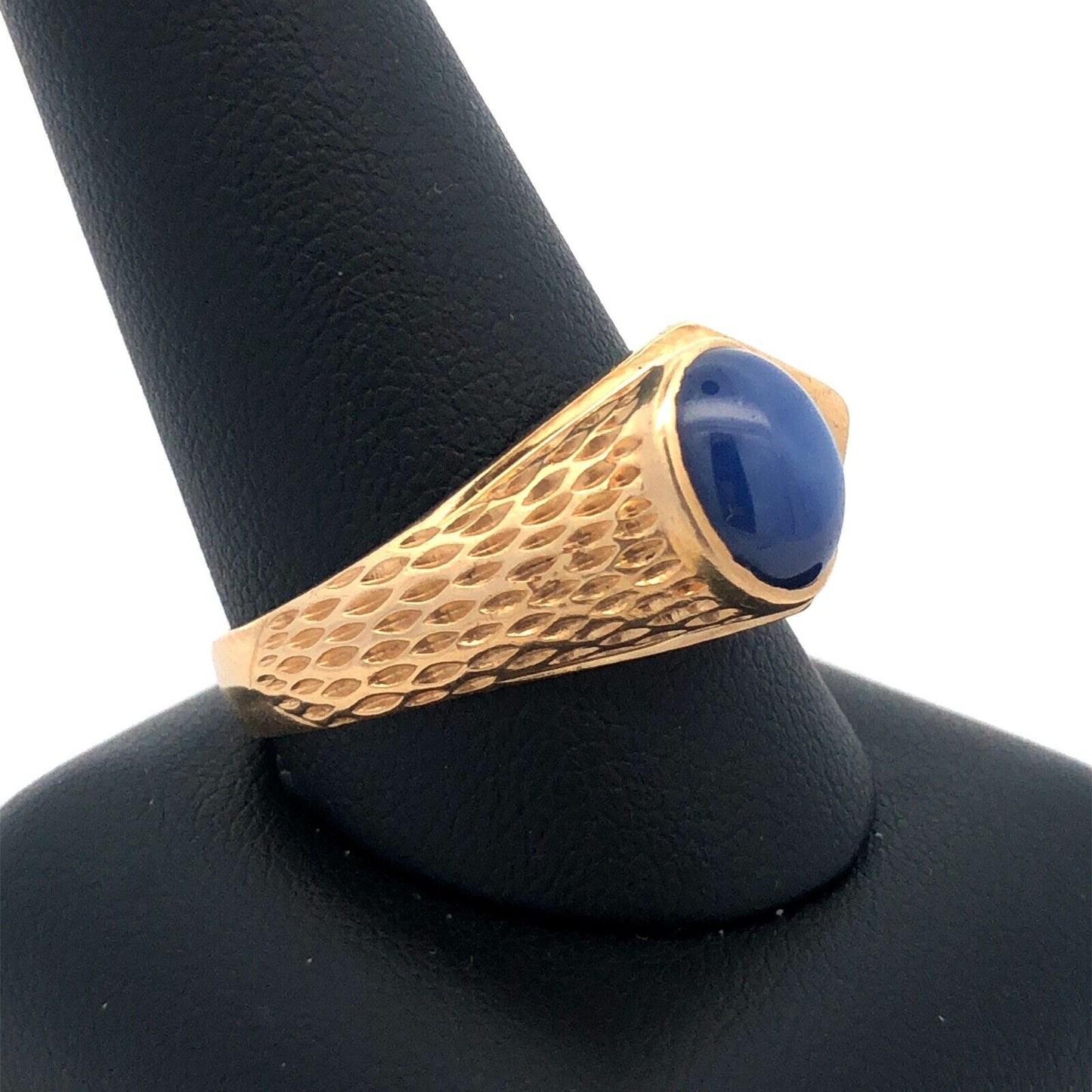 Art Deco 14K Yellow Gold Blue Star Sapphire Abstract Snake Design Unisex Ring