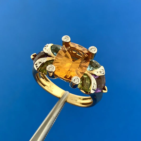 Stunning Bellarri 18K Yellow Gold Citrine Diamond Amethyst B Topaz Peridot Ring