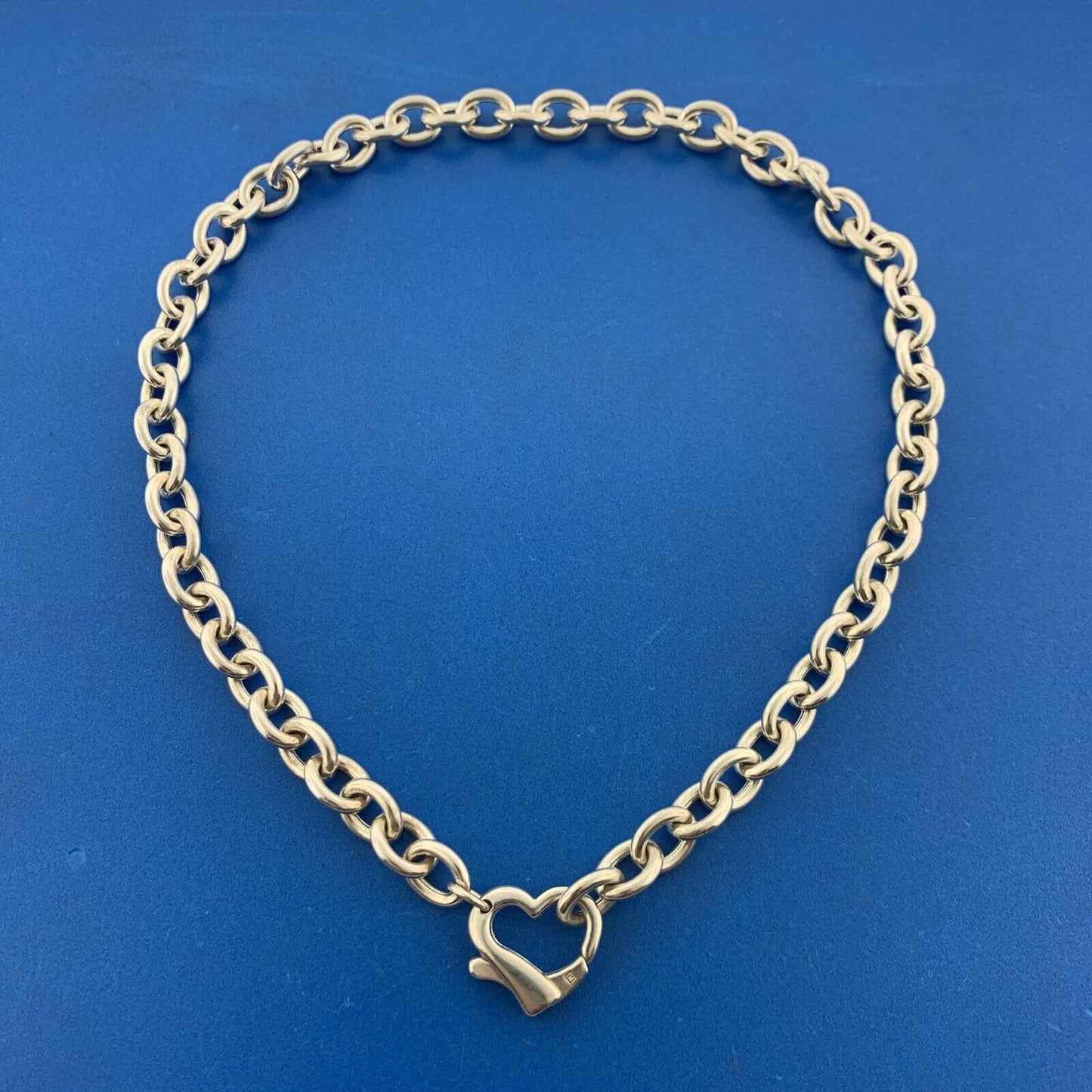 Designer Italian Sterling Silver 925 Oval Link Open Heart 15" Chain Necklace