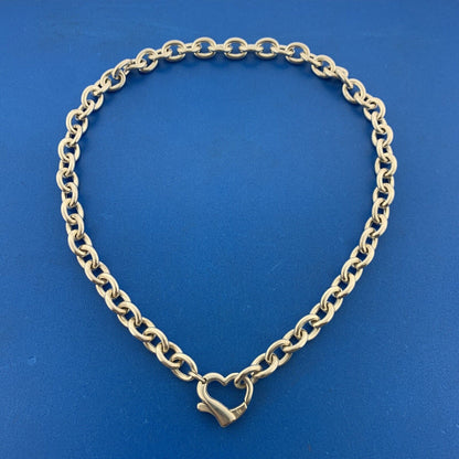 Designer Italian Sterling Silver 925 Oval Link Open Heart 15" Chain Necklace