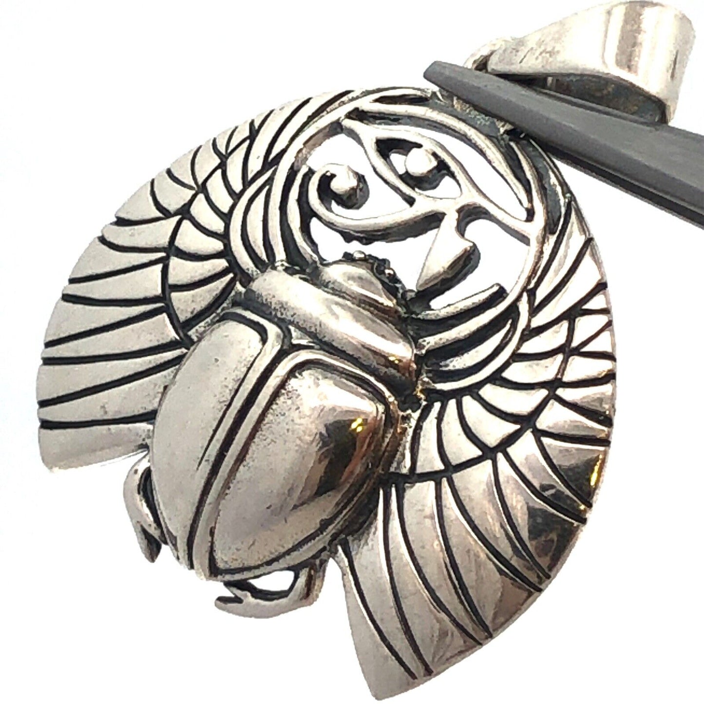 Estate 925 Sterling Silver Wings Of Isis Scarab Protection Amulet Pendant