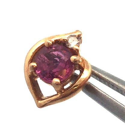 Estate Designer 14K Yellow Gold Ruby Diamond July Anniversary Stud Earrings
