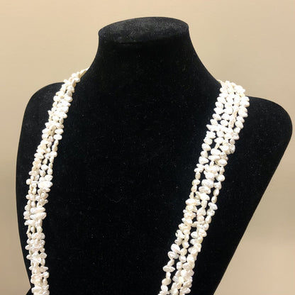 Gorgeous 14k White Gold Diamond Pearl & Keshi Pearl 4 Strand Statement Necklace