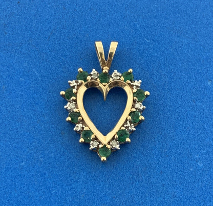 10K Yellow Gold Emerald Diamond May Birthday Anniversary Heart Pendant