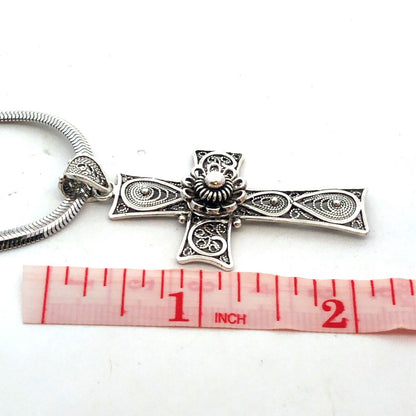 925 Sterling Silver Filigree Floral Cross Rope Chain Lariat Necklace