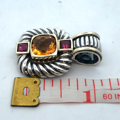 David Yurman 925 Sterling 14K Yellow Gold Citrine Tourmaline Enhancer Pendant
