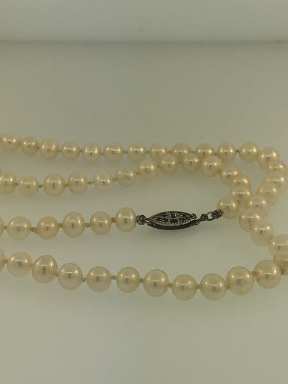 Vintage Sterling Silver 925 Pearl Hand Knotted Filigree Clasp Bridal Necklace