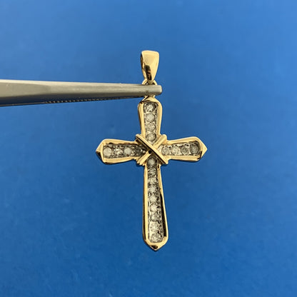14K Yellow Gold Diamond Religious Communion Bridal Easter Cross Pendant