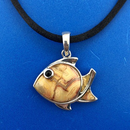 Whitney Kelly Sterling Silver 925 Agate Onyx Fish Silk Cord Enhancer Necklace