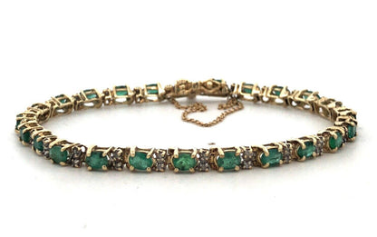 Designer P 10K Yellow Gold Emerald Diamond May Anniversary Tennis Bracelet
