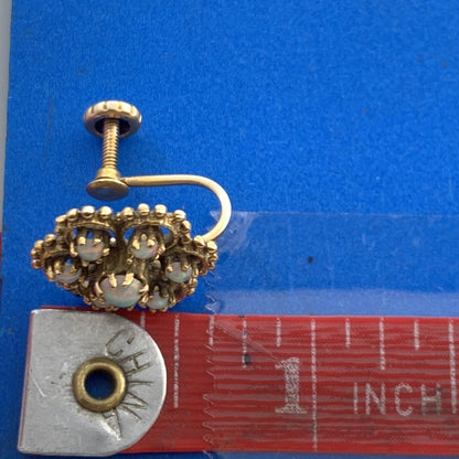 Vintage 14K Yellow Gold Opal Flower Cluster Screw Back Earrings