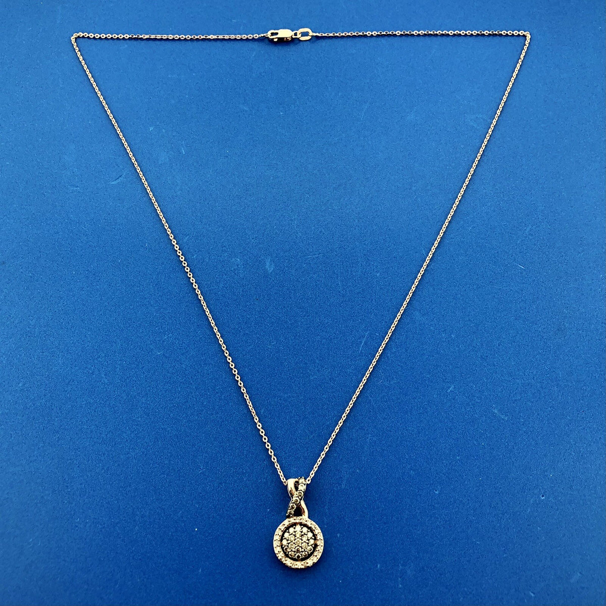 Designer 14K Rose Gold Champagne White Diamond Infinity Eternity Circle Necklace