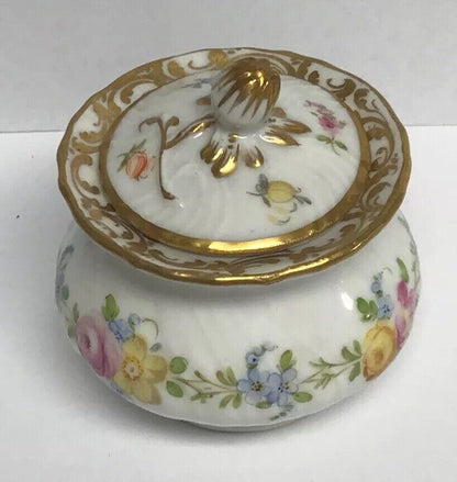 Vintage Dresden Hand Painted Gold Leaf Floral Lidded Cup/Pot No Saucer Inkwell