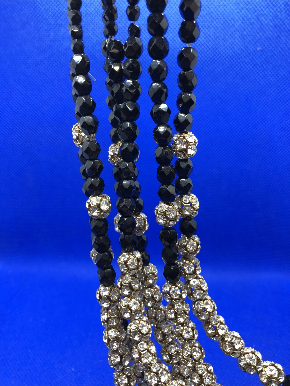 Runway Couture Faceted Jet Bead Rhinestone Layered Statement Collar Necklace