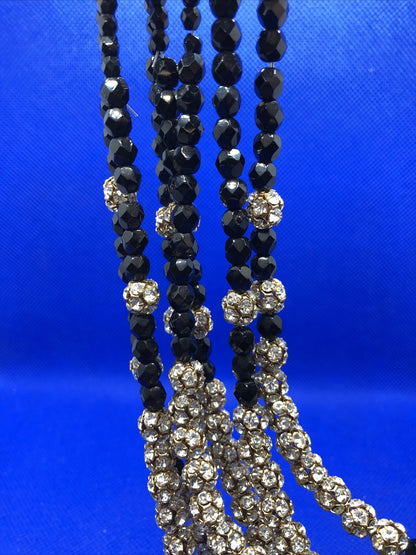 Runway Couture Faceted Jet Bead Rhinestone Layered Statement Collar Necklace