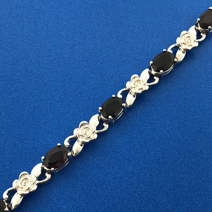 Designer 925 Sterling Silver Oval Garnet Flower Station January Tennis Bracelet