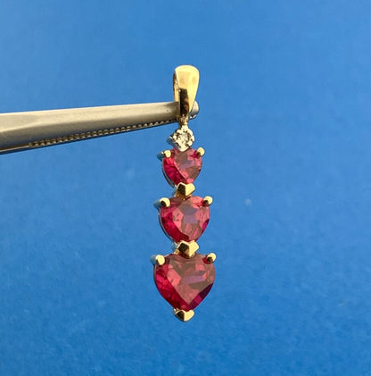 10K Yellow Gold Ruby Diamond Heart Trio Birthstone Anniversary Infinity Pendant