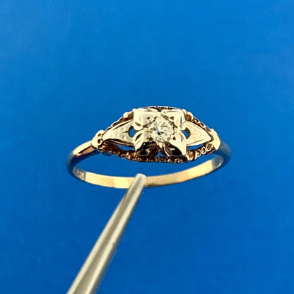 Designer Garland 14k Yellow Gold Round Cut Diamond Regal Setting Ring Size 6