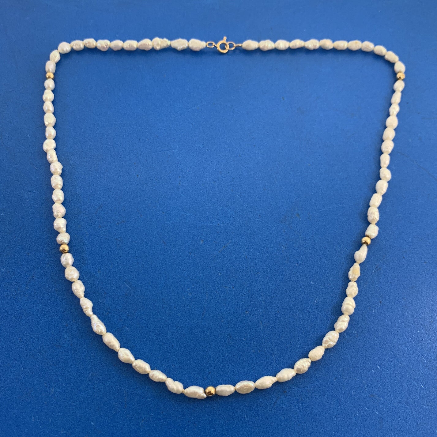 Estate 14K Yellow Gold Baroque Pearl Gold Bead Necklace