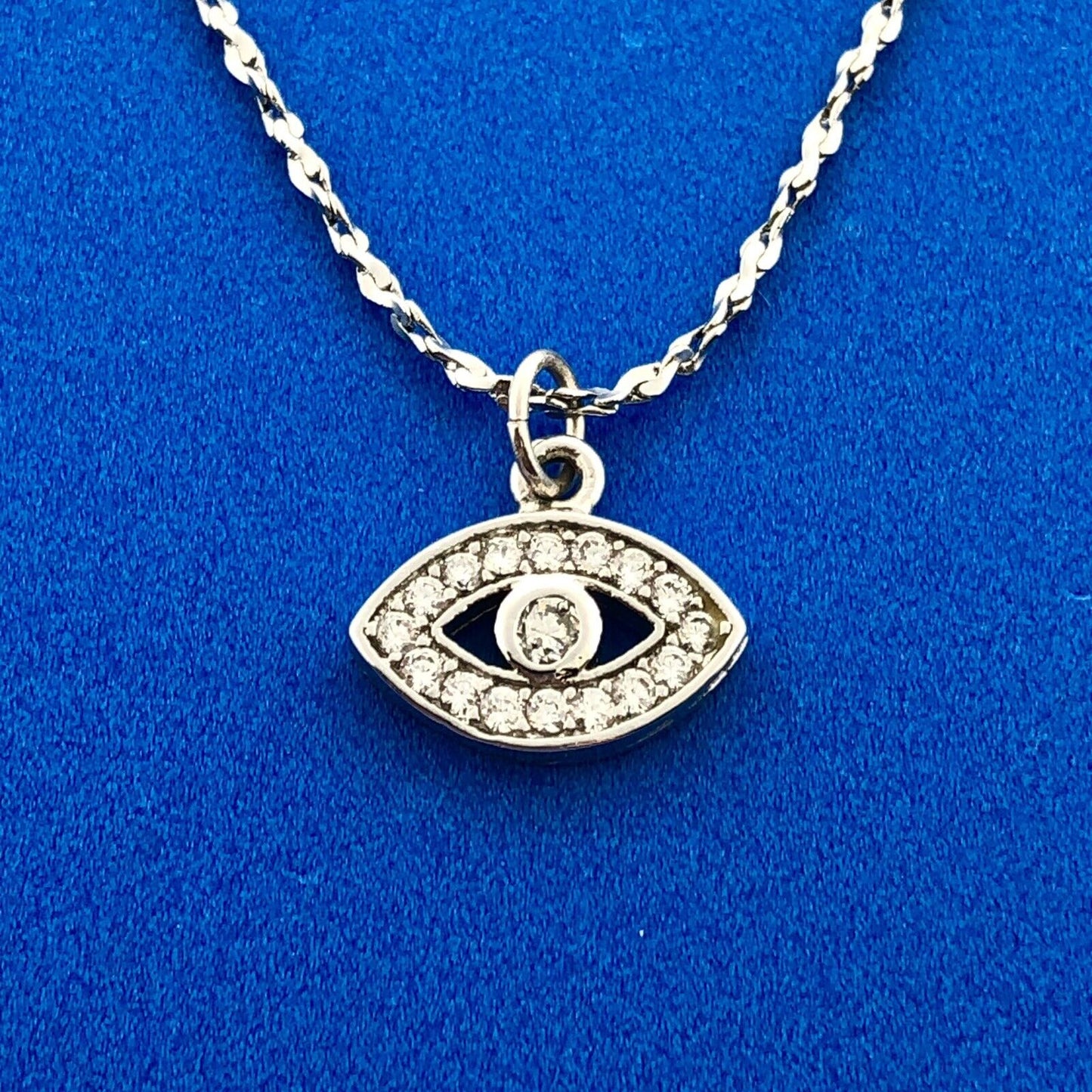 Designer Italy 925 Sterling Silver Diamond All Seeing Eye Pendant Necklace