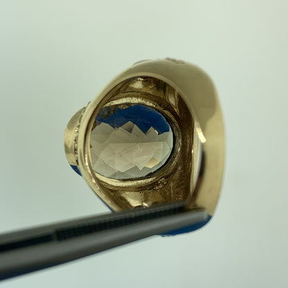 14K Yellow Gold Oval Cushion Cut Smoky Quartz Ruby Accented Statement Ring